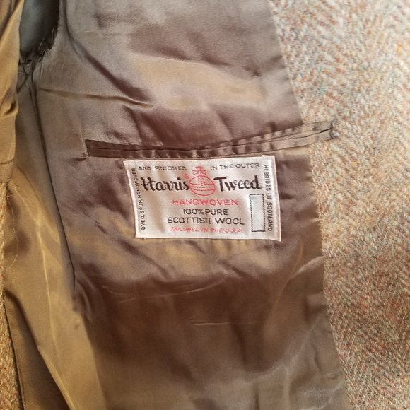 Harris Tweed 38R Tan Sport Coat Leather Buttons - Picture 3 of 12